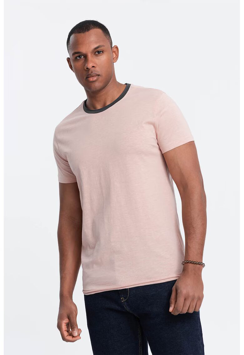 OMBRE Tricou din bumbac cu decolteu rotund - Roz pal