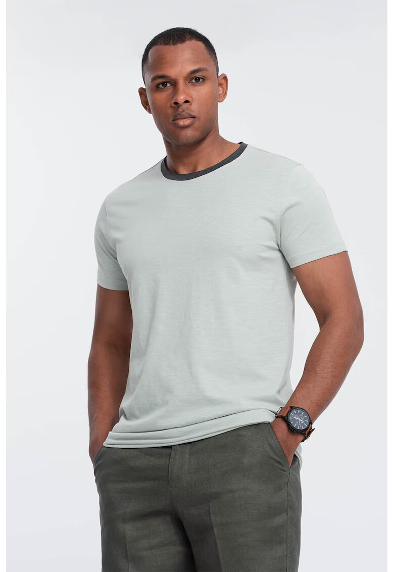 OMBRE Tricou din bumbac cu decolteu rotund - Verde pal