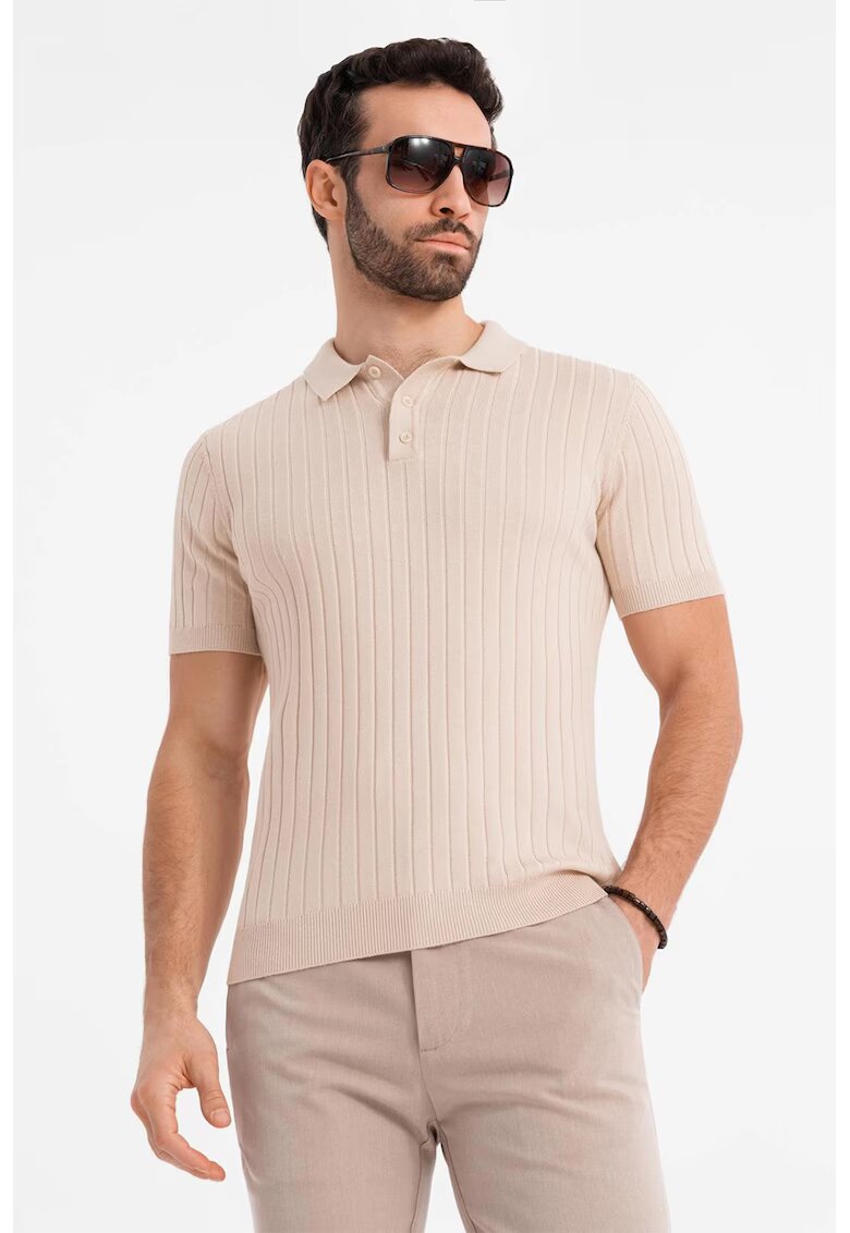 OMBRE Tricou polo cu aspect striat - Bej