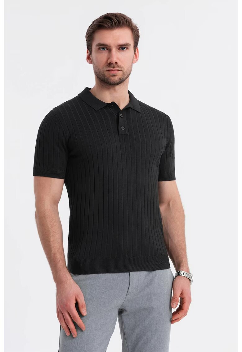 OMBRE Tricou polo cu aspect striat - Negru