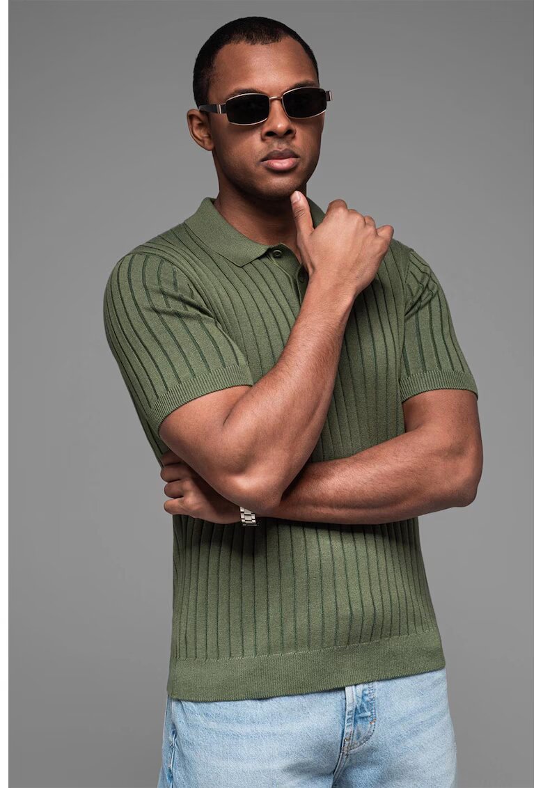 OMBRE Tricou polo cu aspect striat - Verde