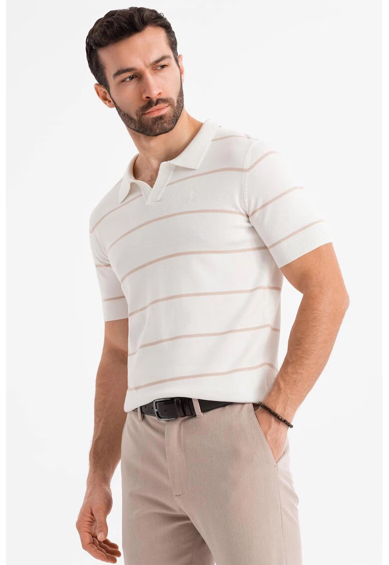 OMBRE Tricou polo cu dungi - Alb
