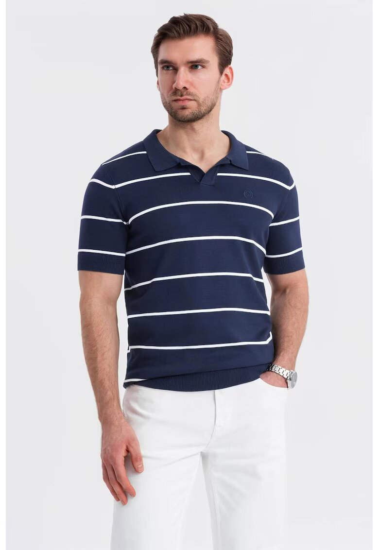 OMBRE Tricou polo cu dungi - Alb/Bleumarin