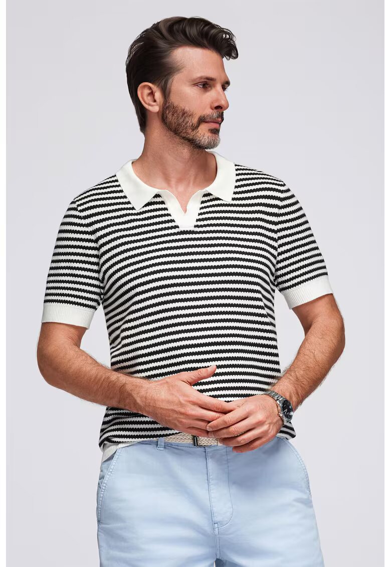 OMBRE Tricou polo cu dungi - Alb/Negru