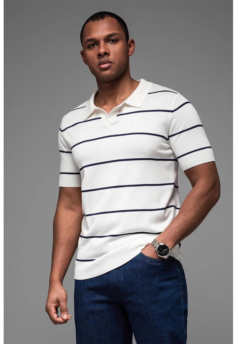 OMBRE Tricou polo cu dungi - Alb optic/Bleumarin