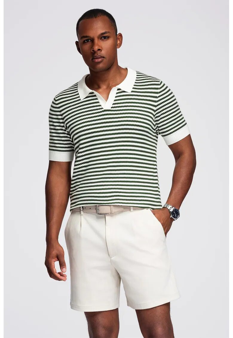 OMBRE Tricou polo cu dungi - Alb/Verde feriga