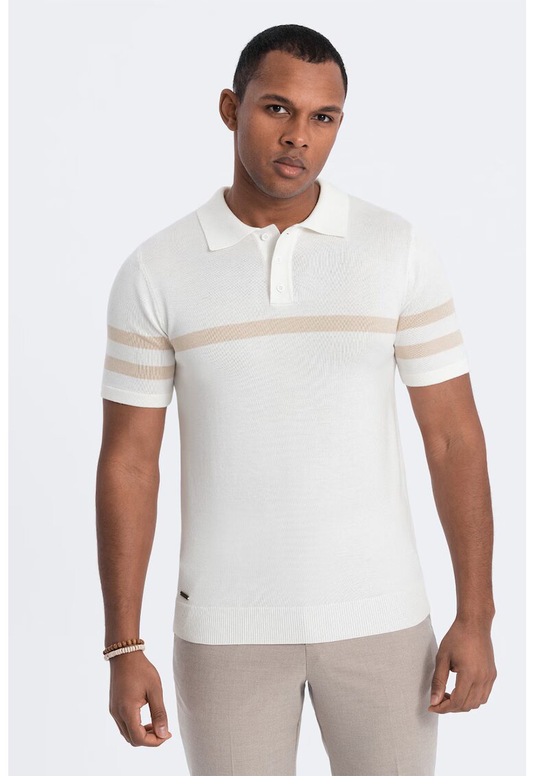 OMBRE Tricou polo cu dungi contrastante - Alb murdar