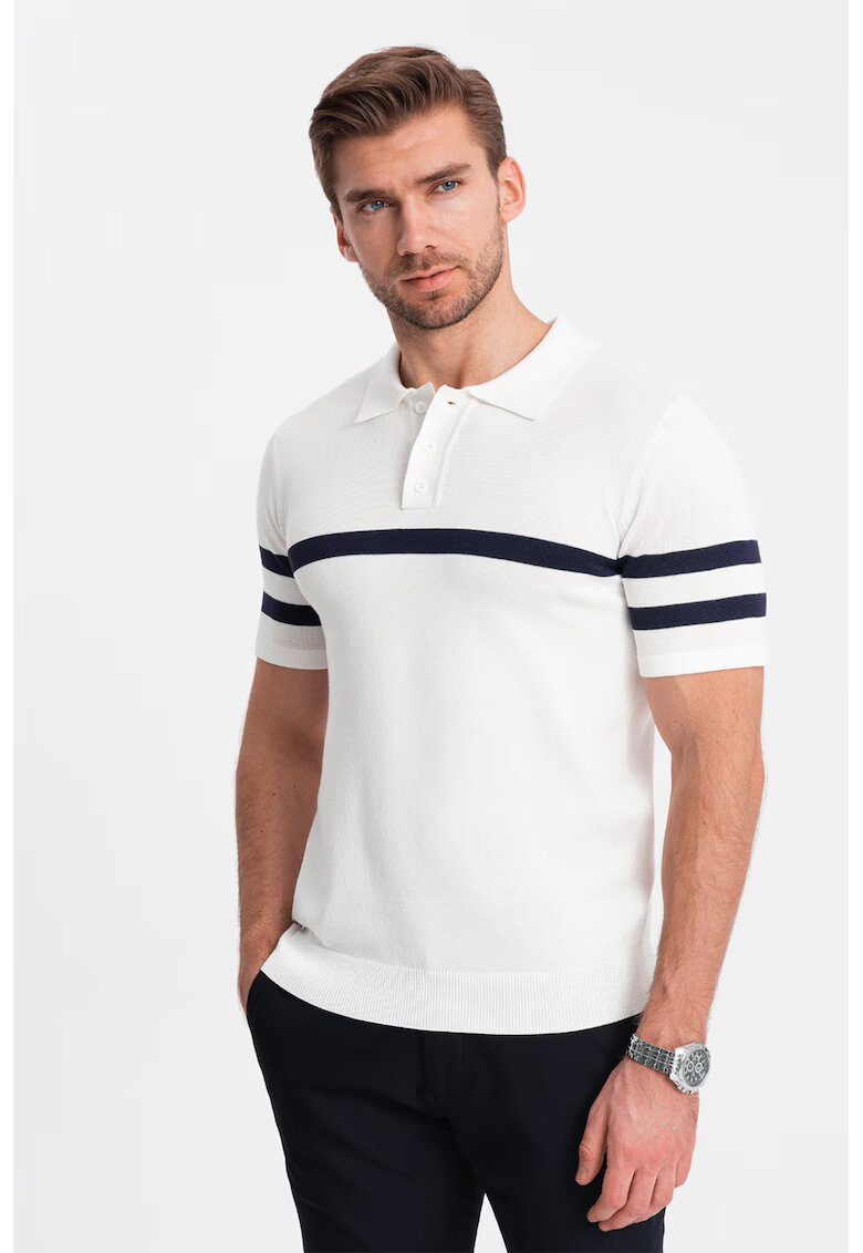 OMBRE Tricou polo cu dungi contrastante - Alb optic