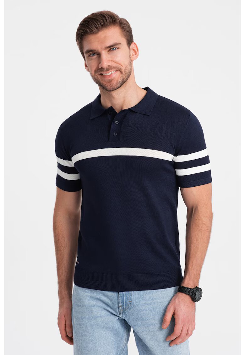 OMBRE Tricou polo cu dungi contrastante - Bleumarin