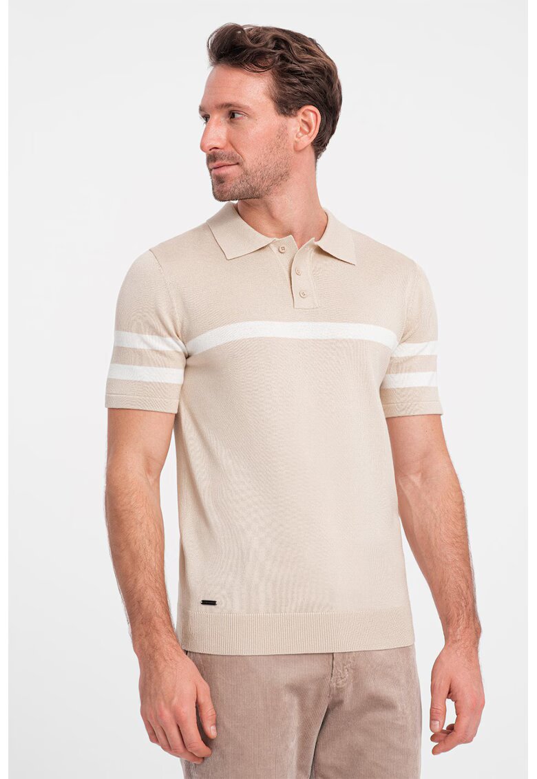 OMBRE Tricou polo cu dungi contrastante - Maro nisip