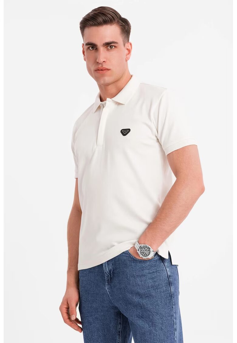 OMBRE Tricou polo cu fenta cu fermoar - Alb fildes