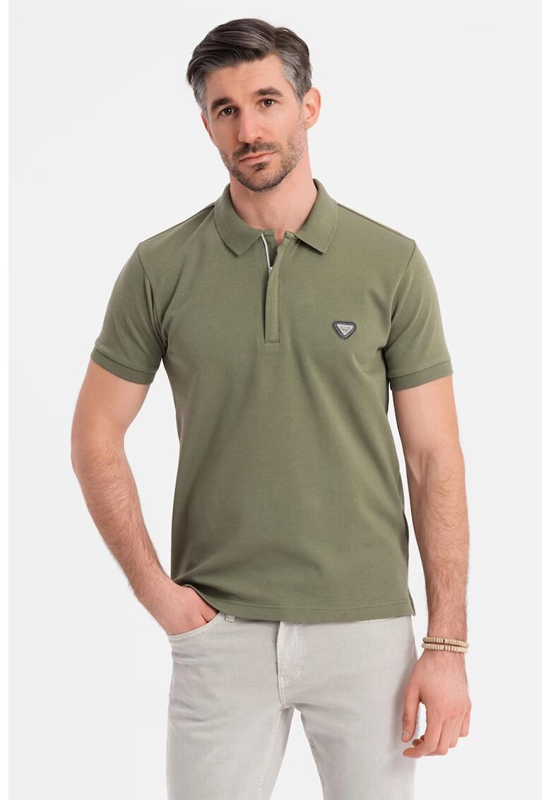 OMBRE Tricou polo cu fenta cu fermoar - Kaki