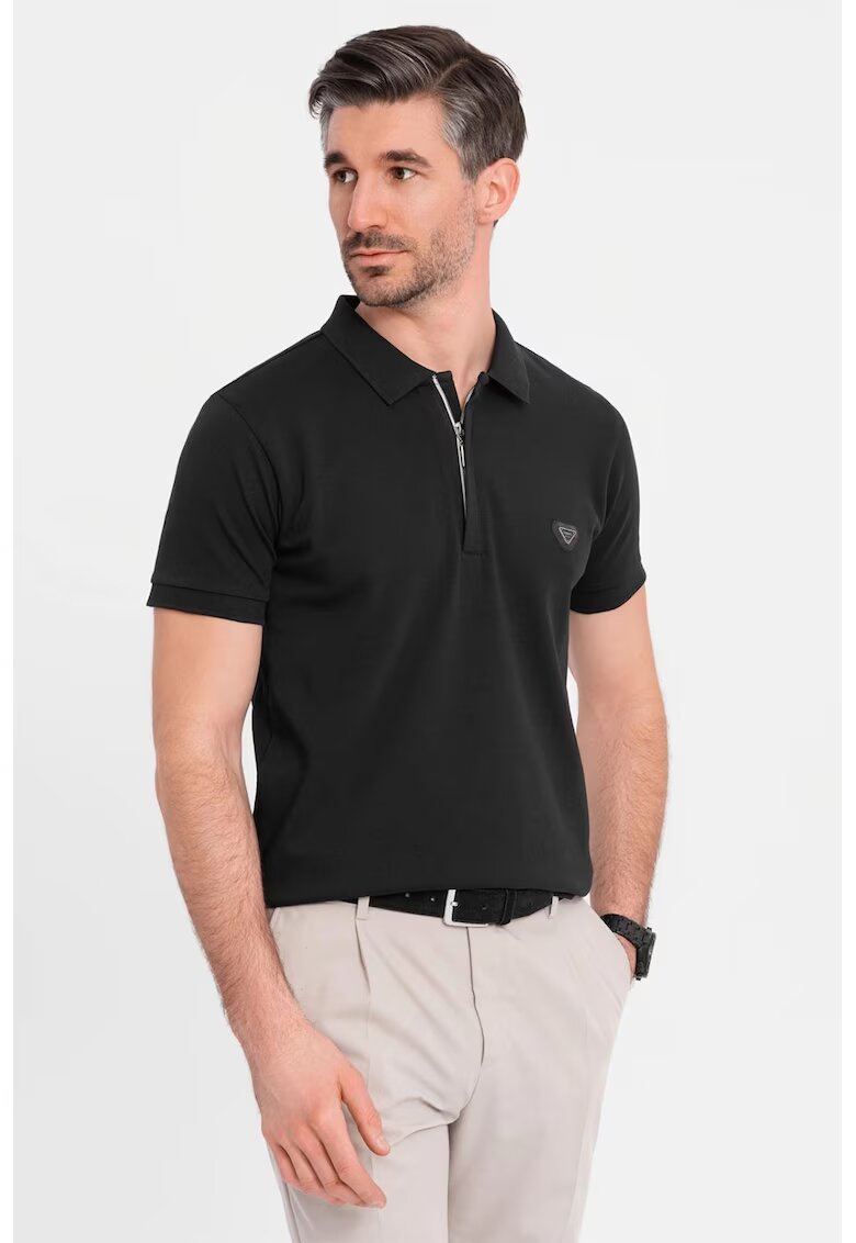 OMBRE Tricou polo cu fenta cu fermoar - Negru