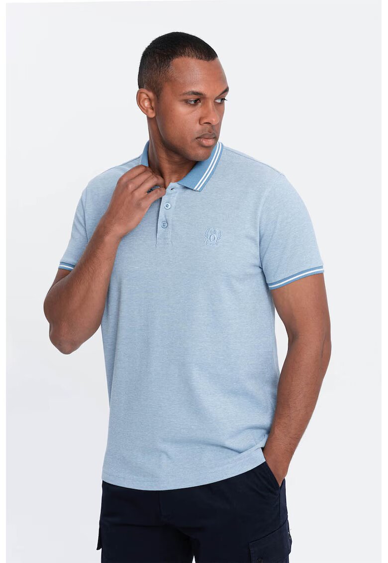 OMBRE Tricou polo cu garnituri contrastante - Albastru deschis