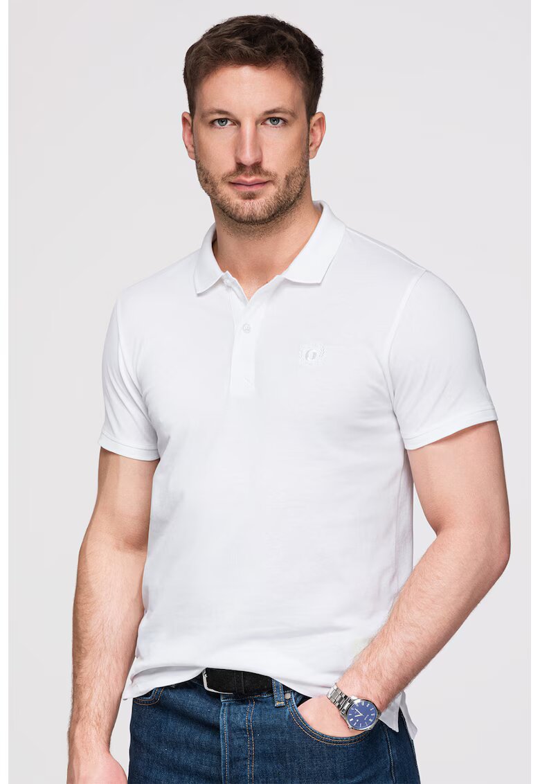 OMBRE Tricou polo cu model uni - Alb