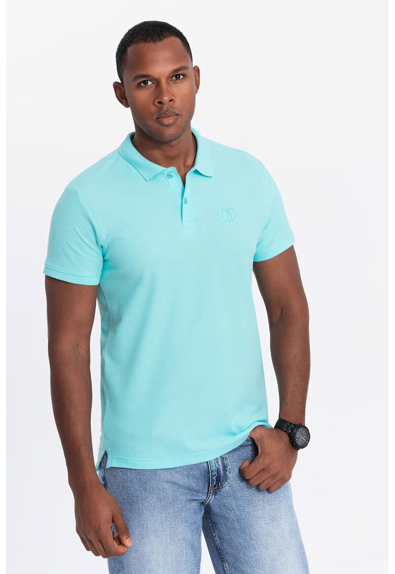 OMBRE Tricou polo cu model uni - Albastru aquamarin
