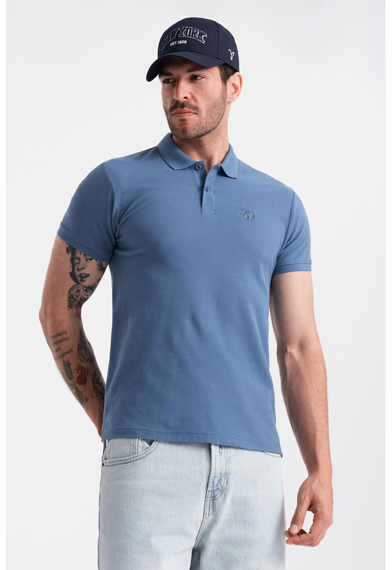 OMBRE Tricou polo cu model uni - Albastru prafuit