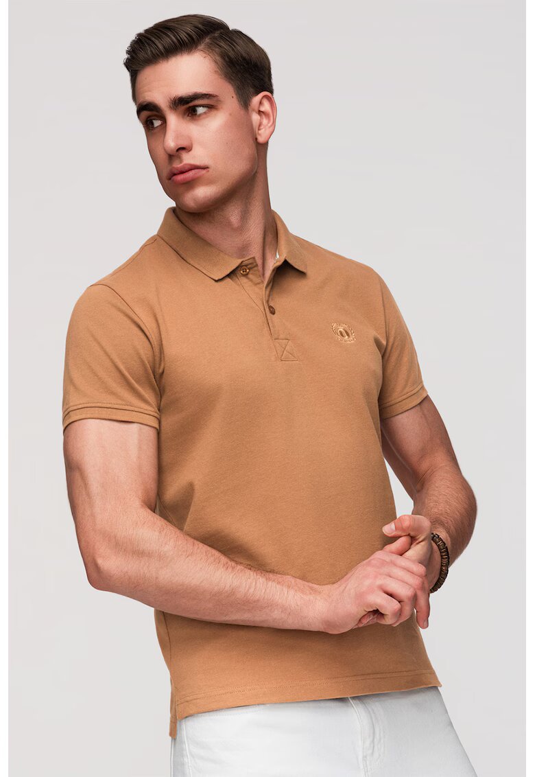 OMBRE Tricou polo cu model uni - Caramel