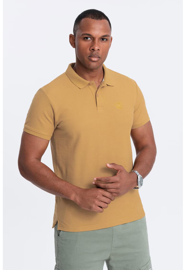 OMBRE Tricou polo cu model uni - Galben mustar