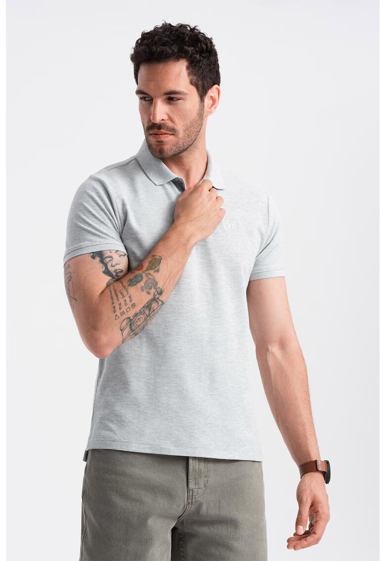 OMBRE Tricou polo cu model uni - Gri deschis melange