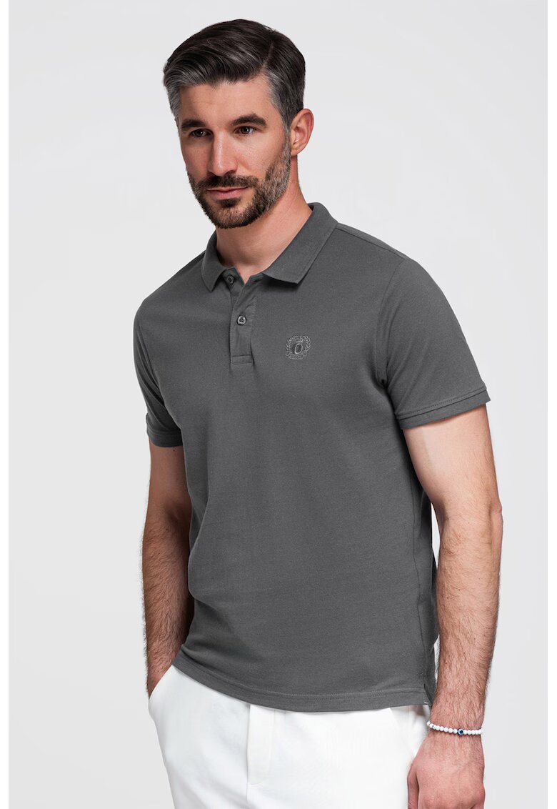 OMBRE Tricou polo cu model uni - Gri inchis