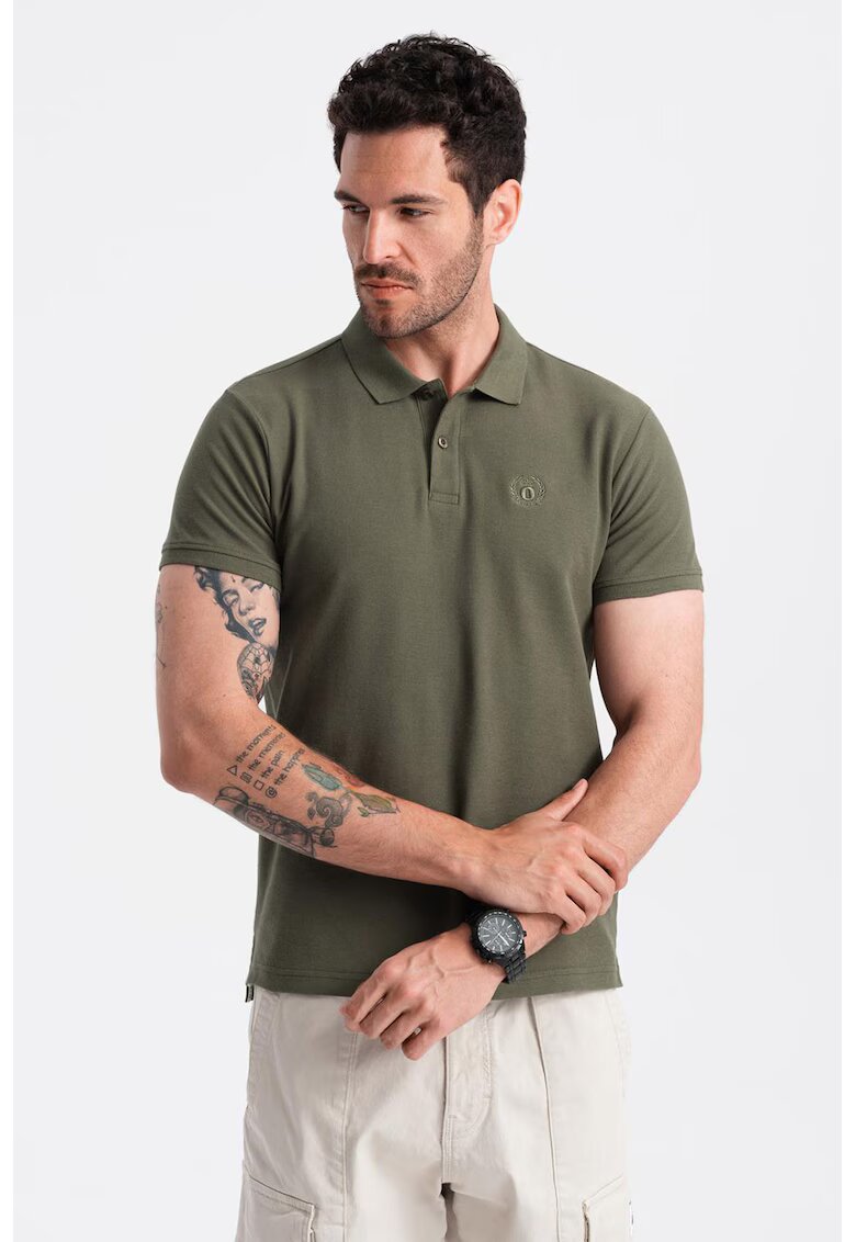 OMBRE Tricou polo cu model uni - Verde inchis