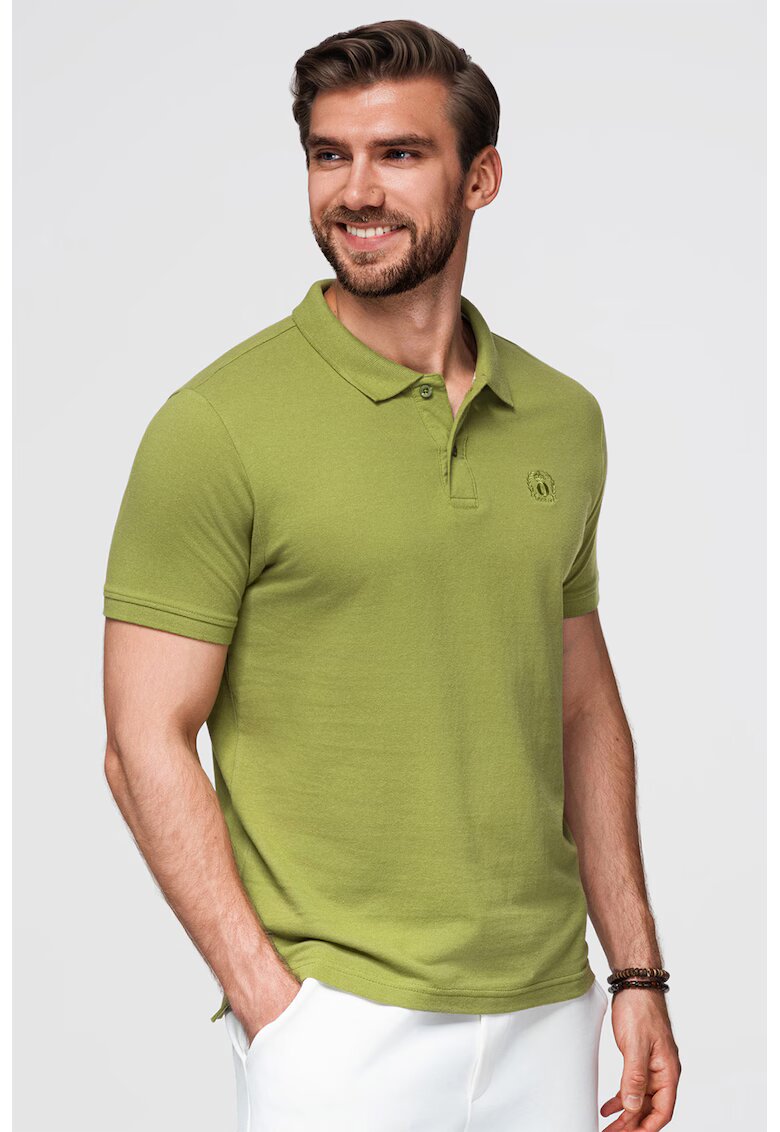 OMBRE Tricou polo cu model uni - Verde masliniu