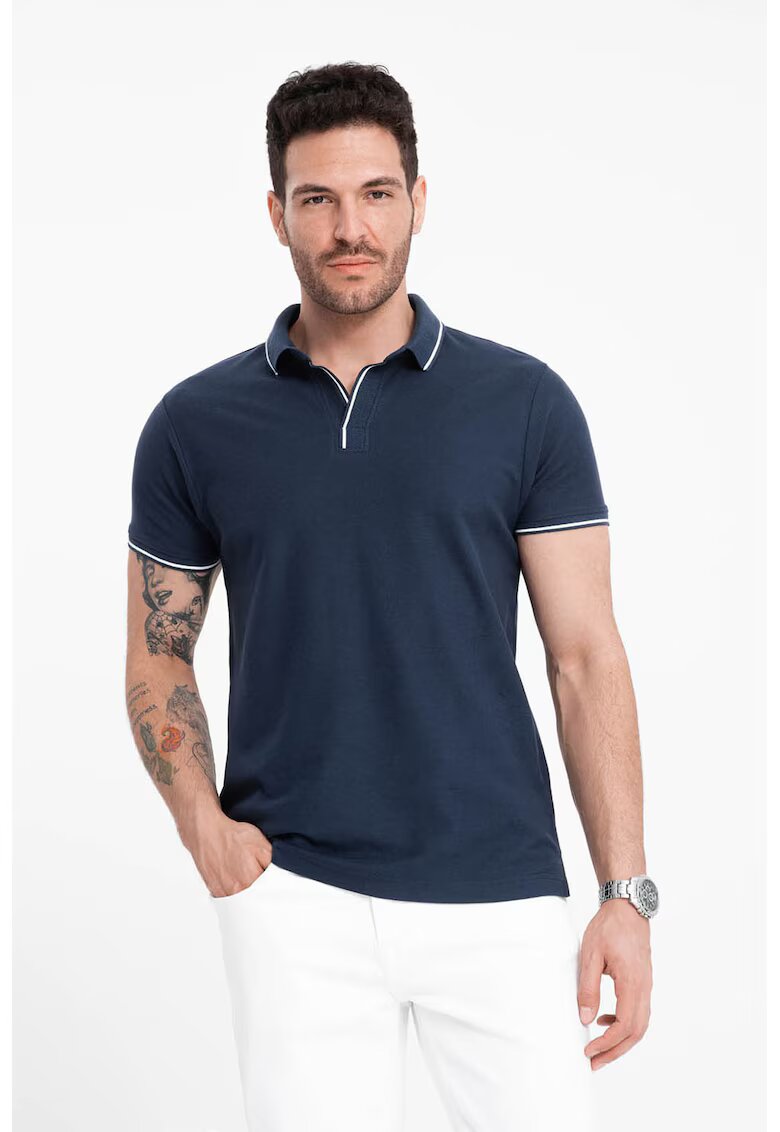 OMBRE Tricou polo cu vipusca contrastanta - Bleumarin