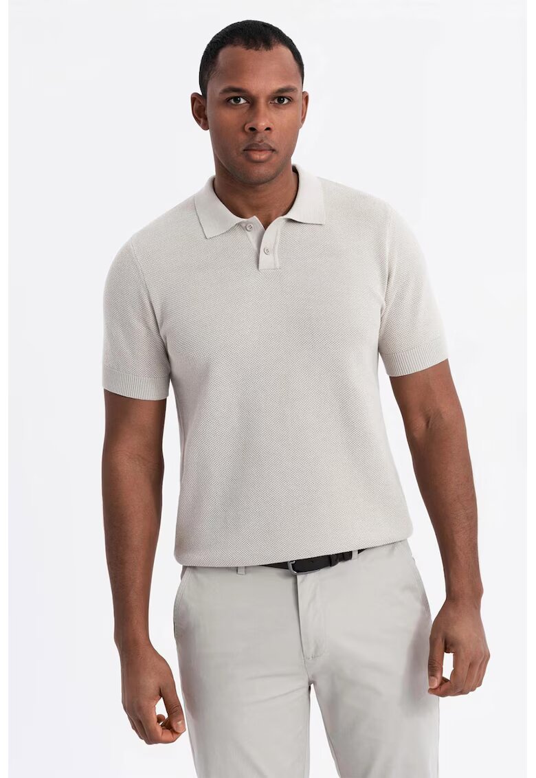 OMBRE Tricou polo din bumbac pique 2 - Alb fildes
