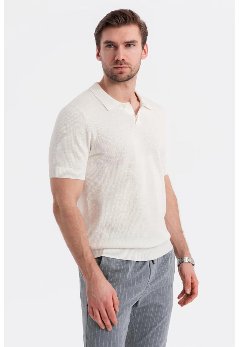 OMBRE Tricou polo din bumbac pique 2 - Alb murdar