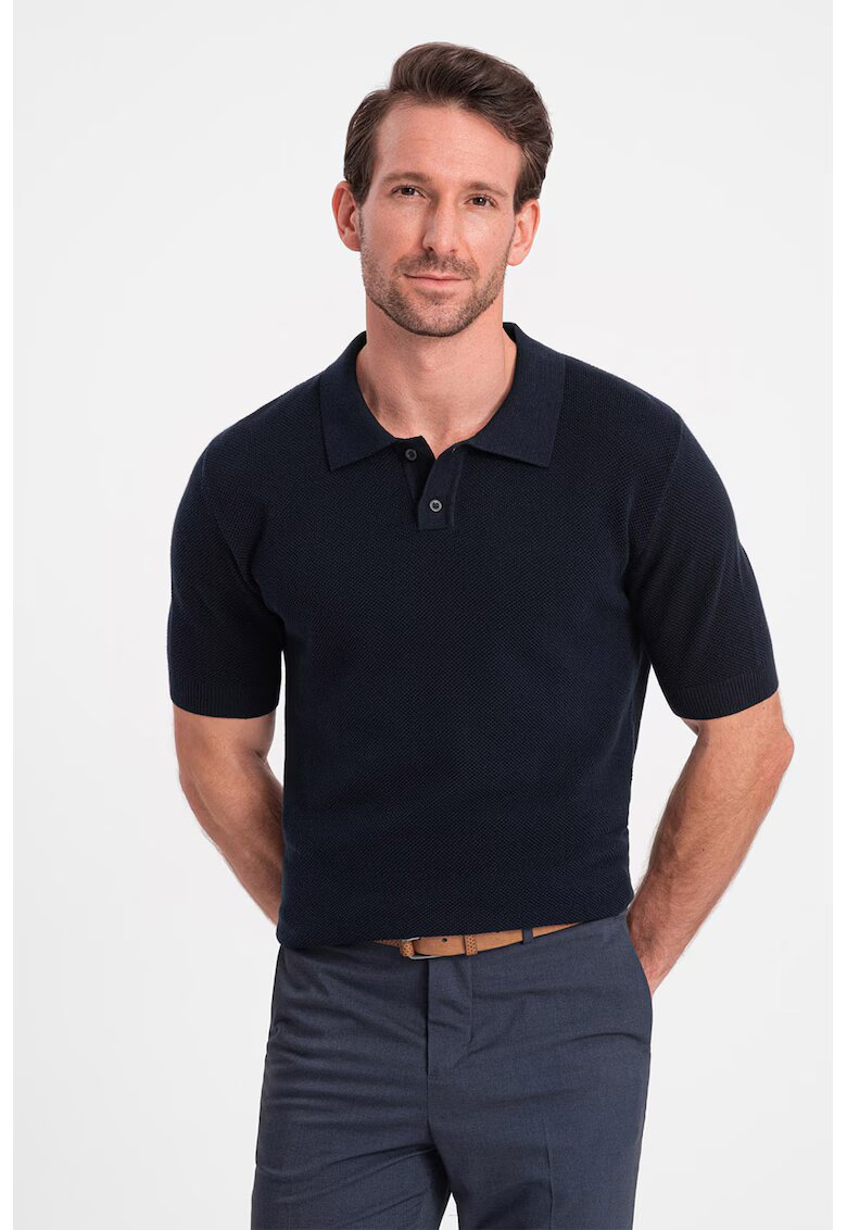 OMBRE Tricou polo din bumbac pique 2 - Bleumarin