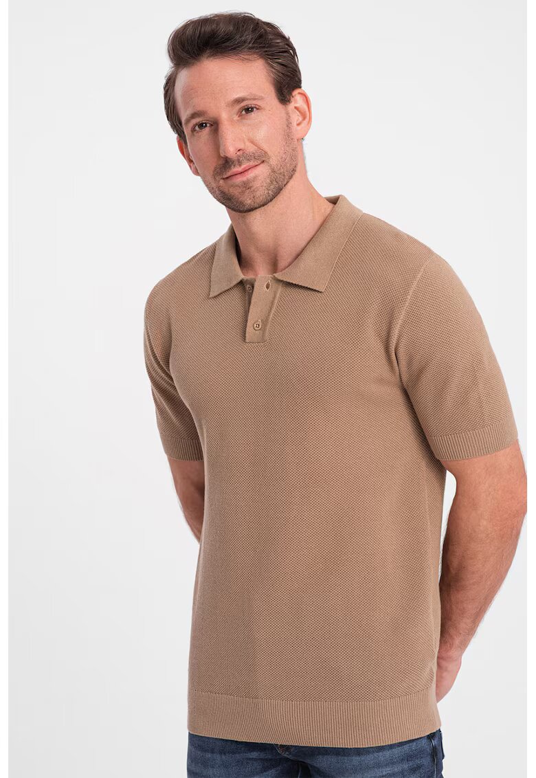 OMBRE Tricou polo din bumbac pique 2 - Maro nisip