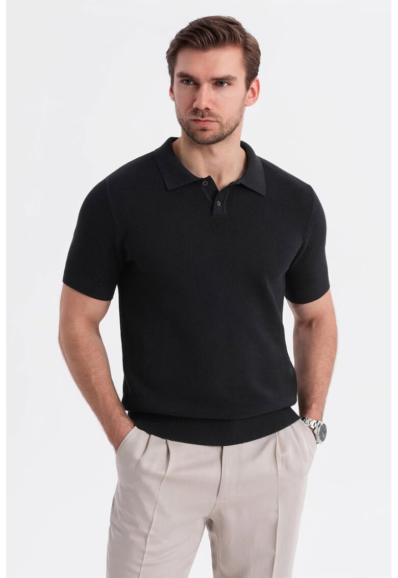 OMBRE Tricou polo din bumbac pique 2 - Negru