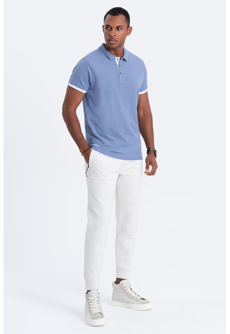 OMBRE Tricou polo din bumbac pique - Albastru lavanda