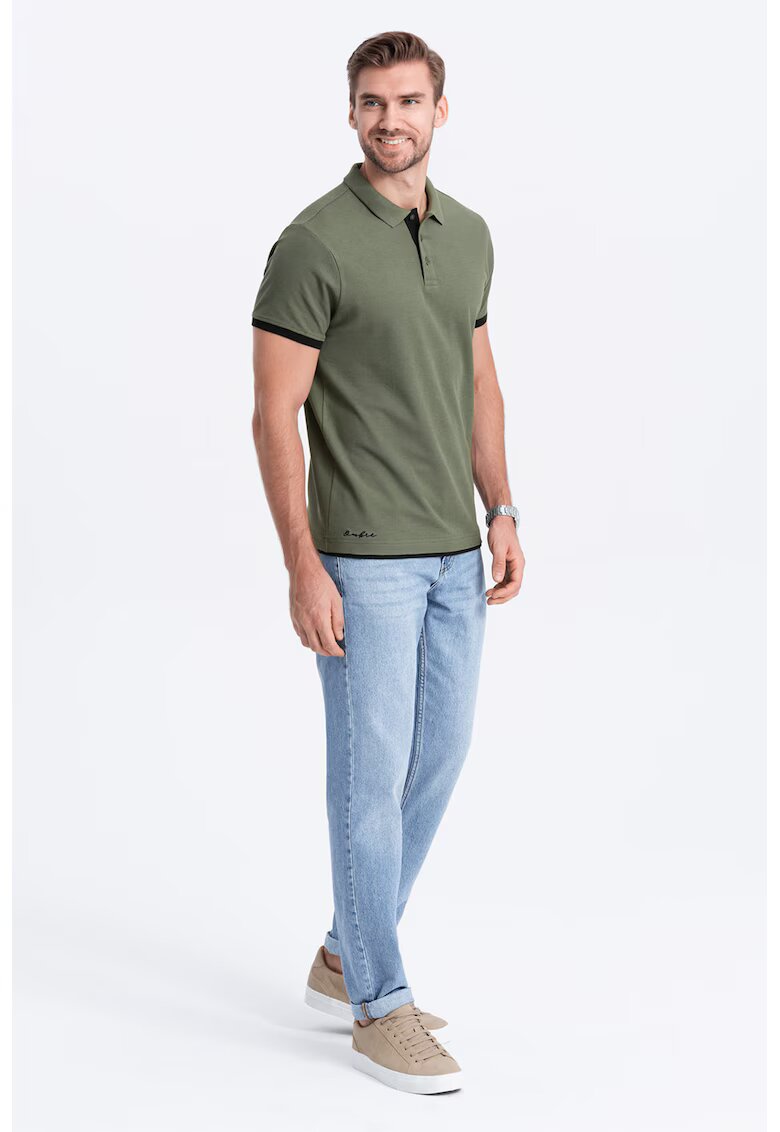 OMBRE Tricou polo din bumbac pique - Kaki