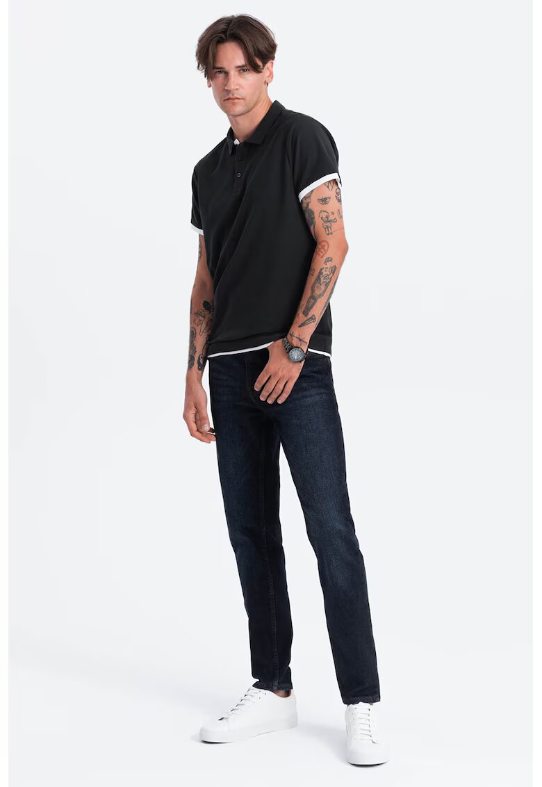 OMBRE Tricou polo din bumbac pique - Negru