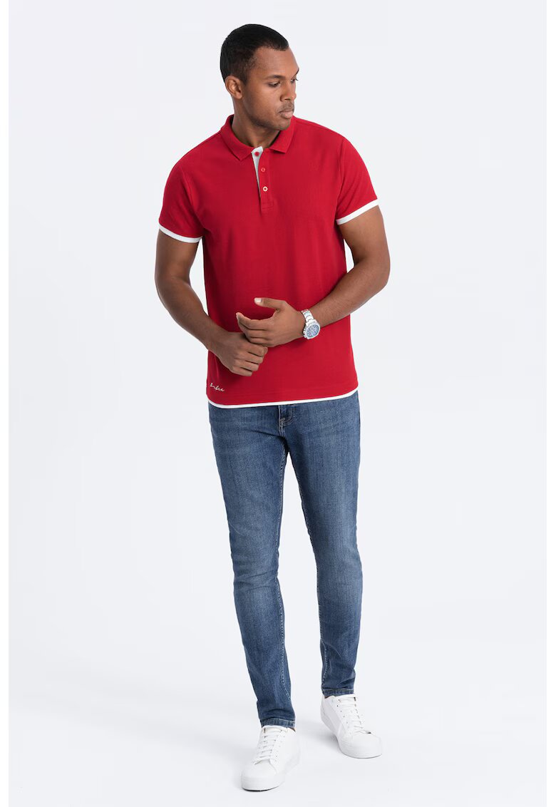 OMBRE Tricou polo din bumbac pique - Rosu