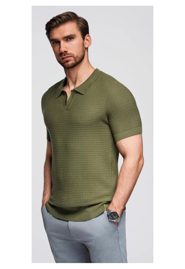 OMBRE Tricou polo din viscoza OM-POSS-0157 - Kaki