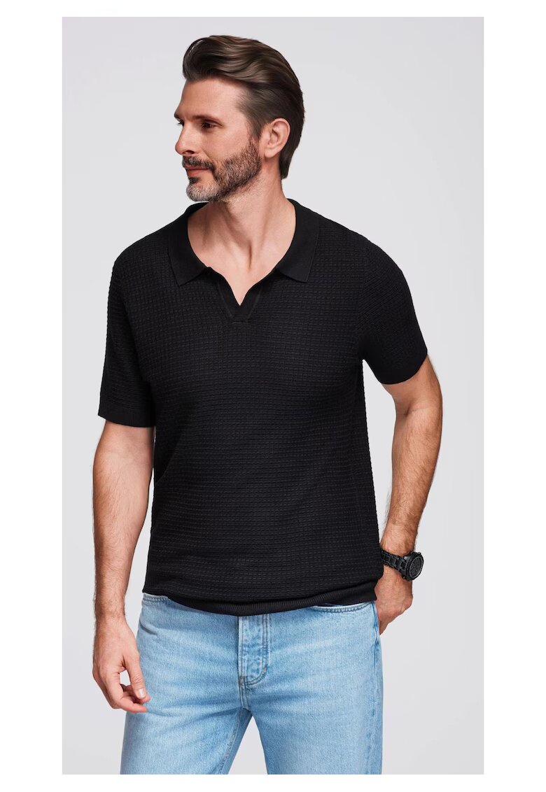 OMBRE Tricou polo din viscoza OM-POSS-0157 - Negru