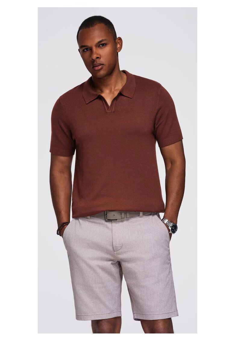 OMBRE Tricou polo pentru barbati fara nasturi OM-POSS-0159 - Maro