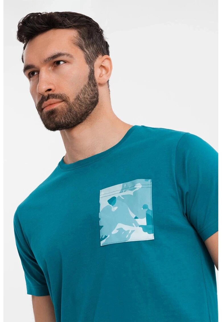 OMBRE Tricou regular fit cu buzunar pe piept - Albastru petrol
