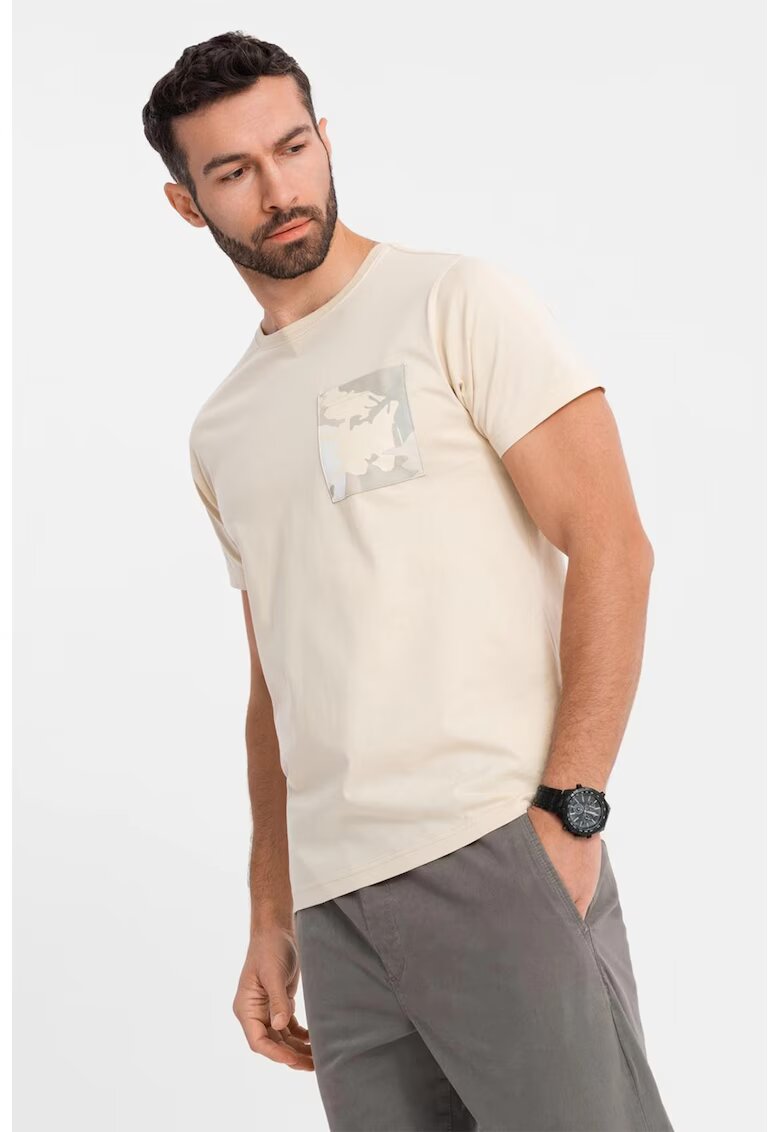 OMBRE Tricou regular fit cu buzunar pe piept - Bej deschis