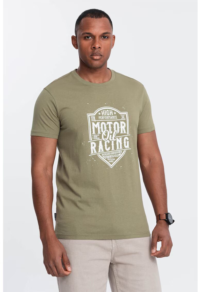 OMBRE Tricou regular fit cu imprimeu text - Verde masliniu