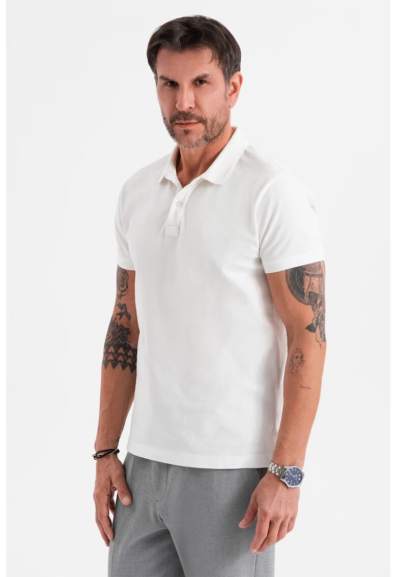 OMBRE Tricou regular fit de bumbac cu guler polo - Alb murdar