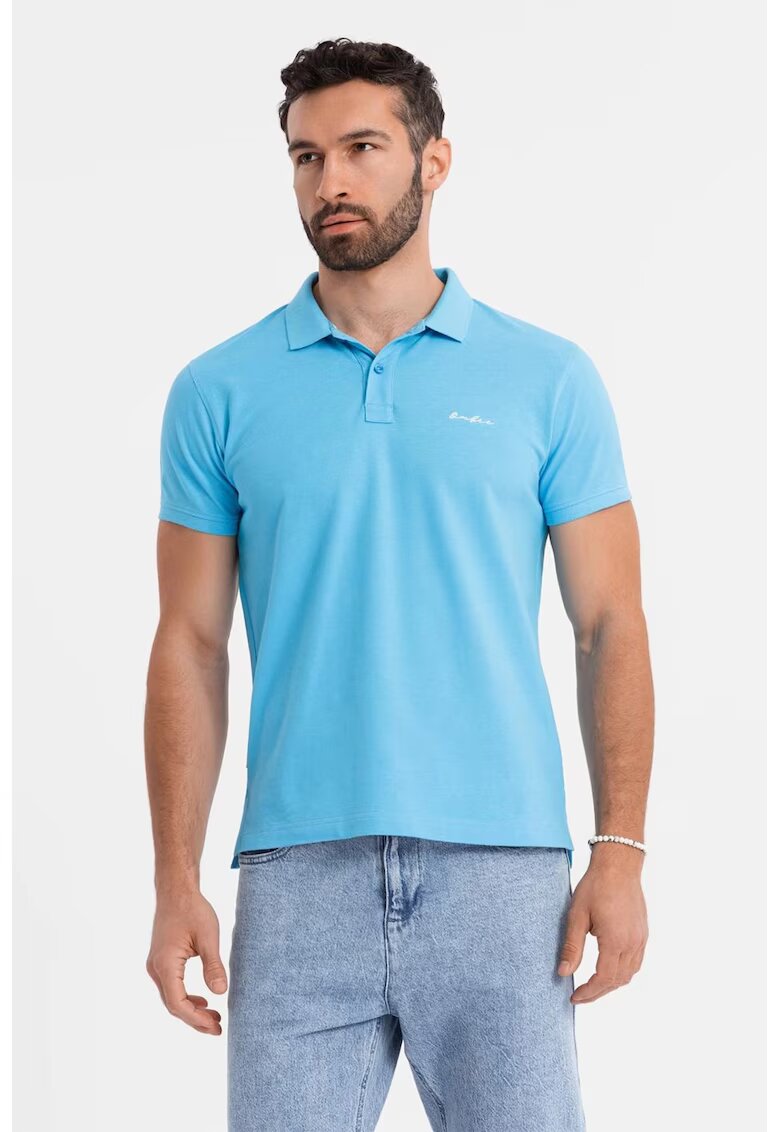 OMBRE Tricou regular fit de bumbac cu guler polo - Albastru deschis