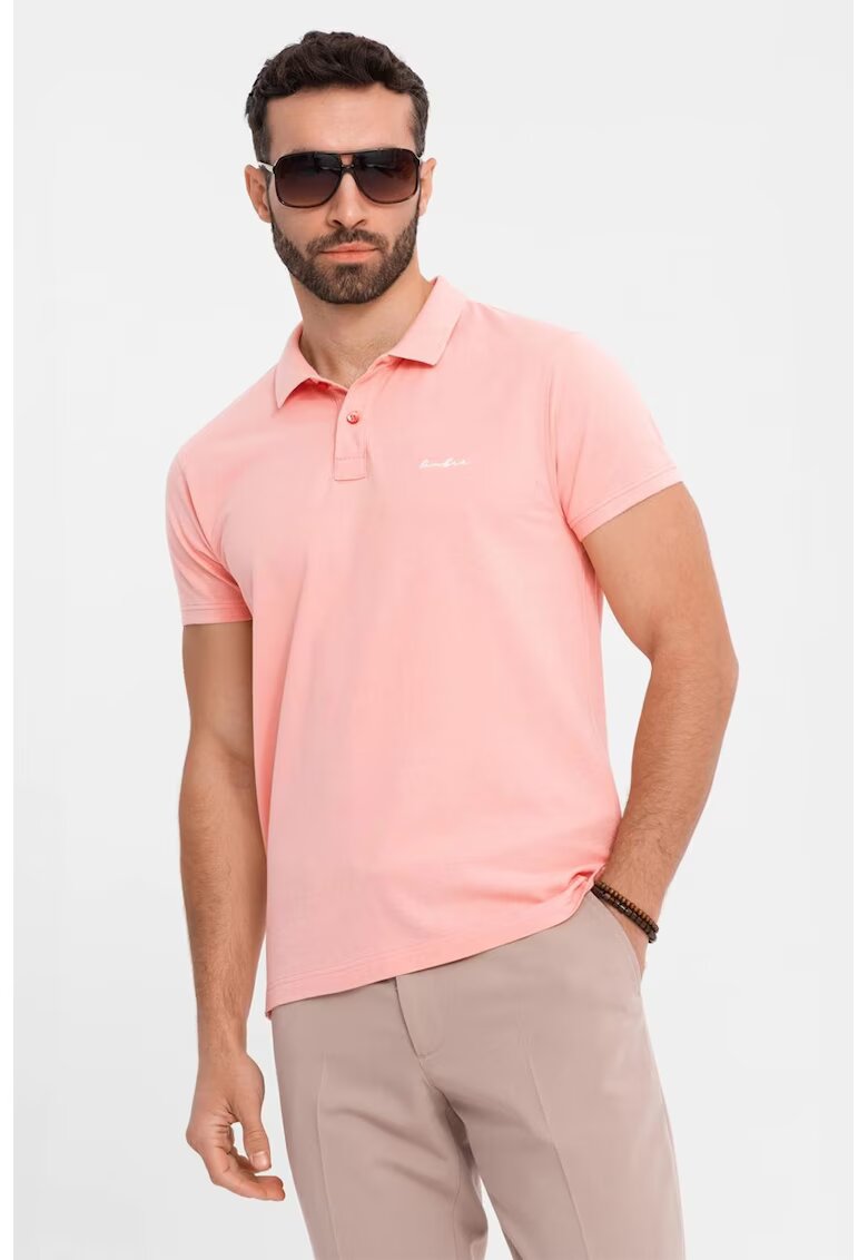 OMBRE Tricou regular fit de bumbac cu guler polo - Roz pal