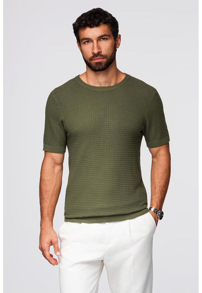 OMBRE Tricou tricotat cu decolteu la baza gatului - Verde feriga