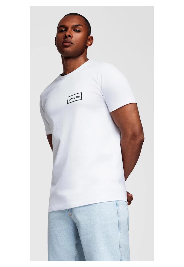 OMBRE Tricou tricotat cu imprimeu OM-TSPT-0231 - Alb