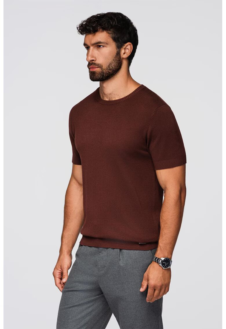 OMBRE Tricou tricotat fin - Maro cognac