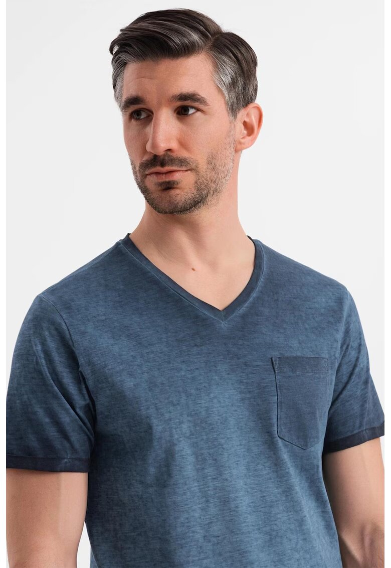OMBRE Tricou uni cu decolteu in V - Bleumarin